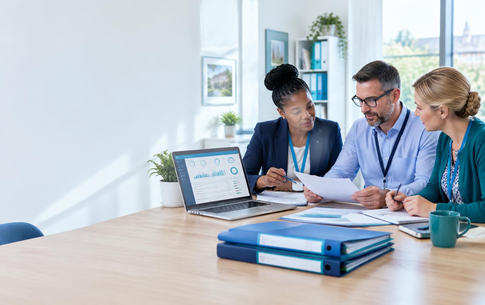 Care professionals reviewing compliance information together